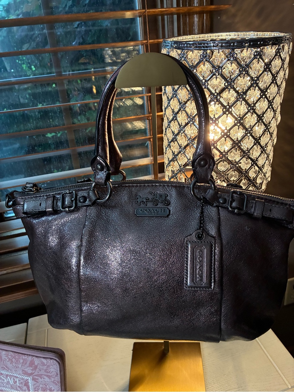Coach Madison Metallic Bronze Leather Maggie Satchel Carryall Shoulder Bag
